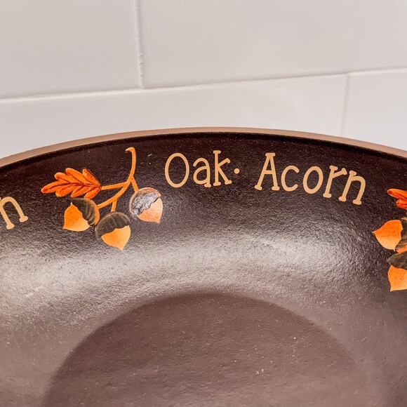 Vintage Hand Painted Oak and Acorn Fall Bowl-Designs by Kathy, Fall Decor-11”H - Picture 5 of 7